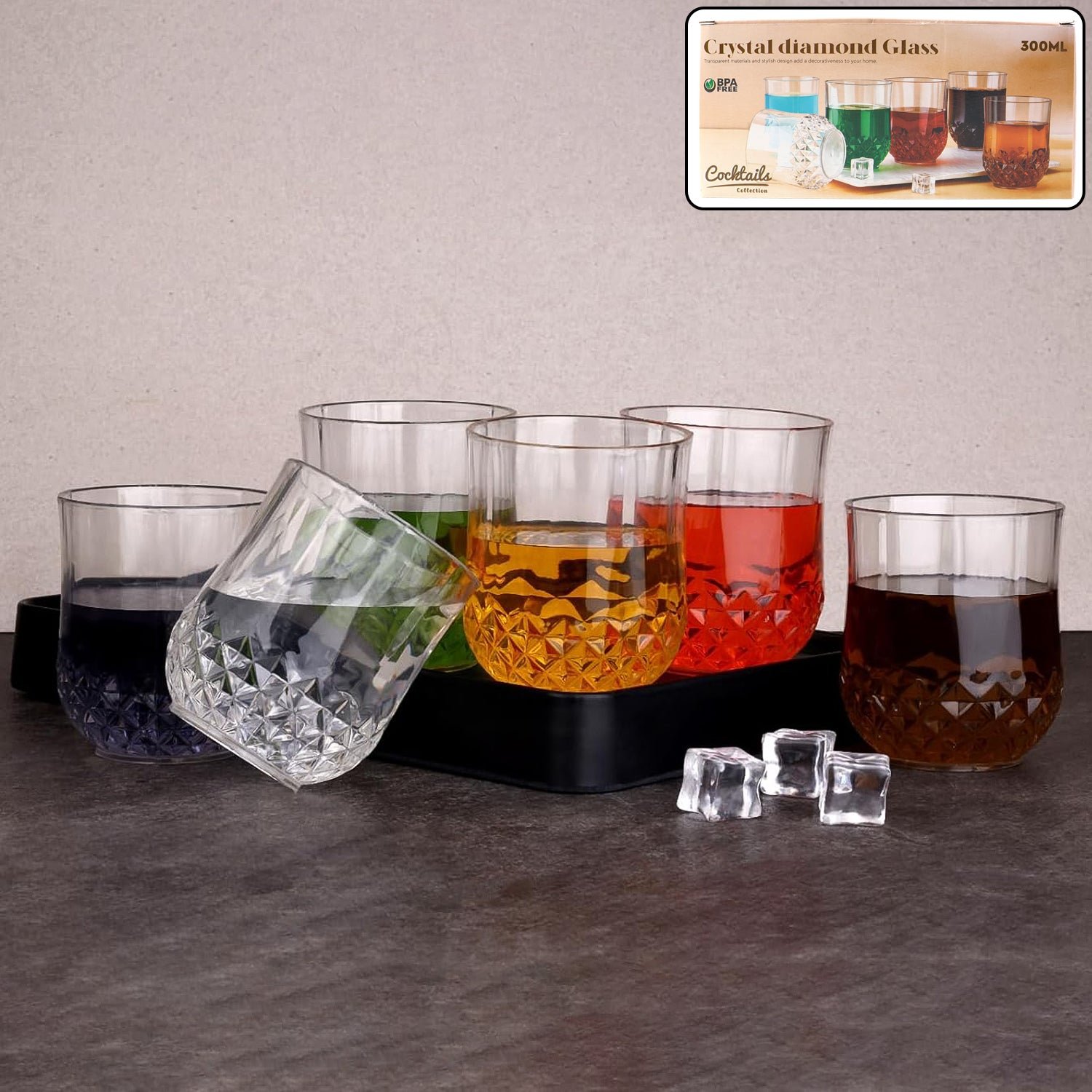 Glass-01_cb795ccb-6bdf-4854-84b7-2fc4b46150f9.jpg Transparent Diamond-Pattern Drinking Glass Set (6 Pc Set) - Image 1