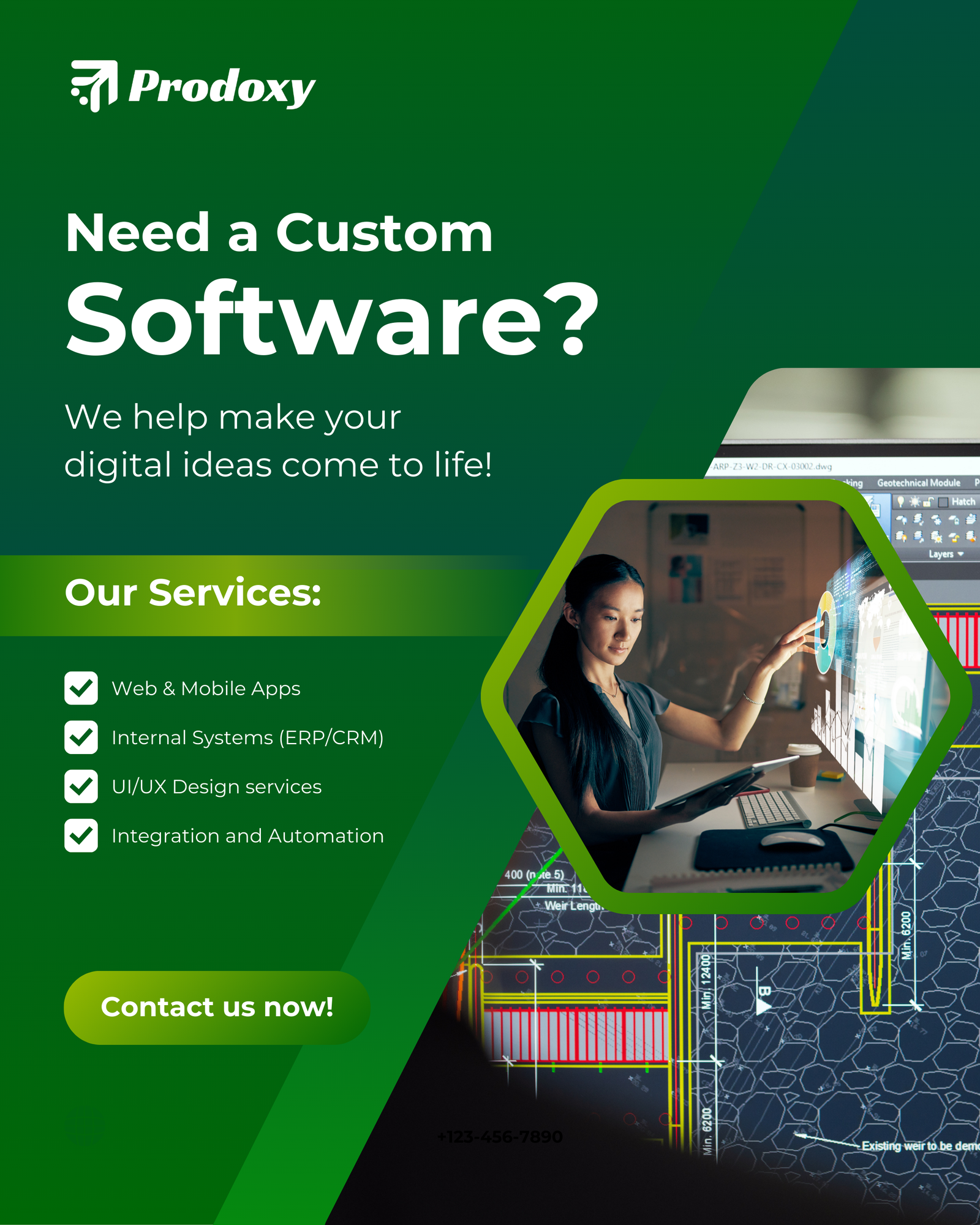 Green and Blue Modern Custom Software Development Instagram Post