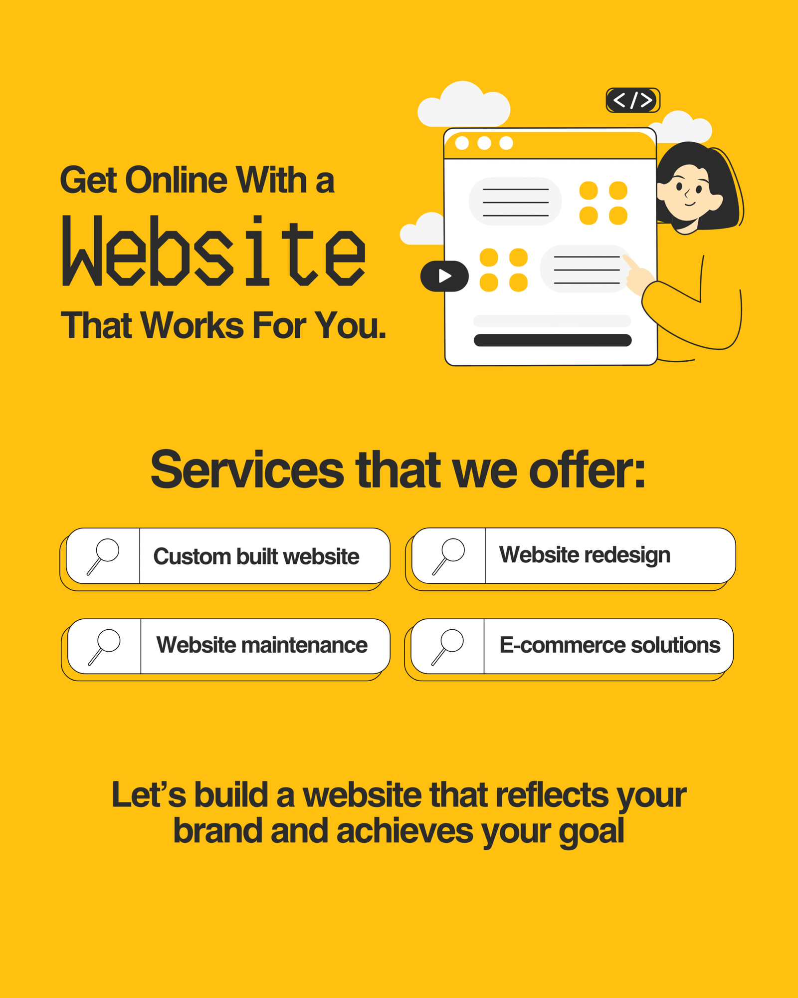 Yellow Black and White Modern Web Developer Services Instagram Post